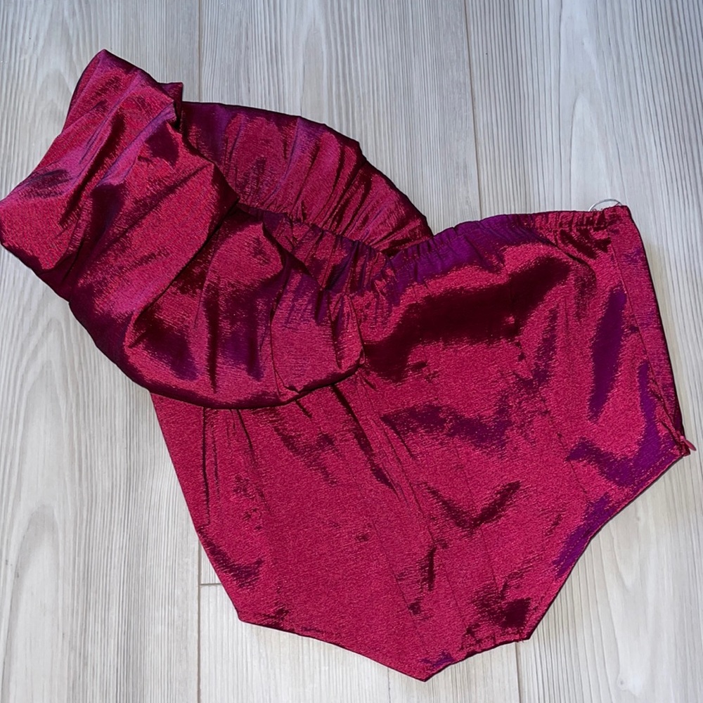 Satin crop bustier one shoulder dark red  size 8